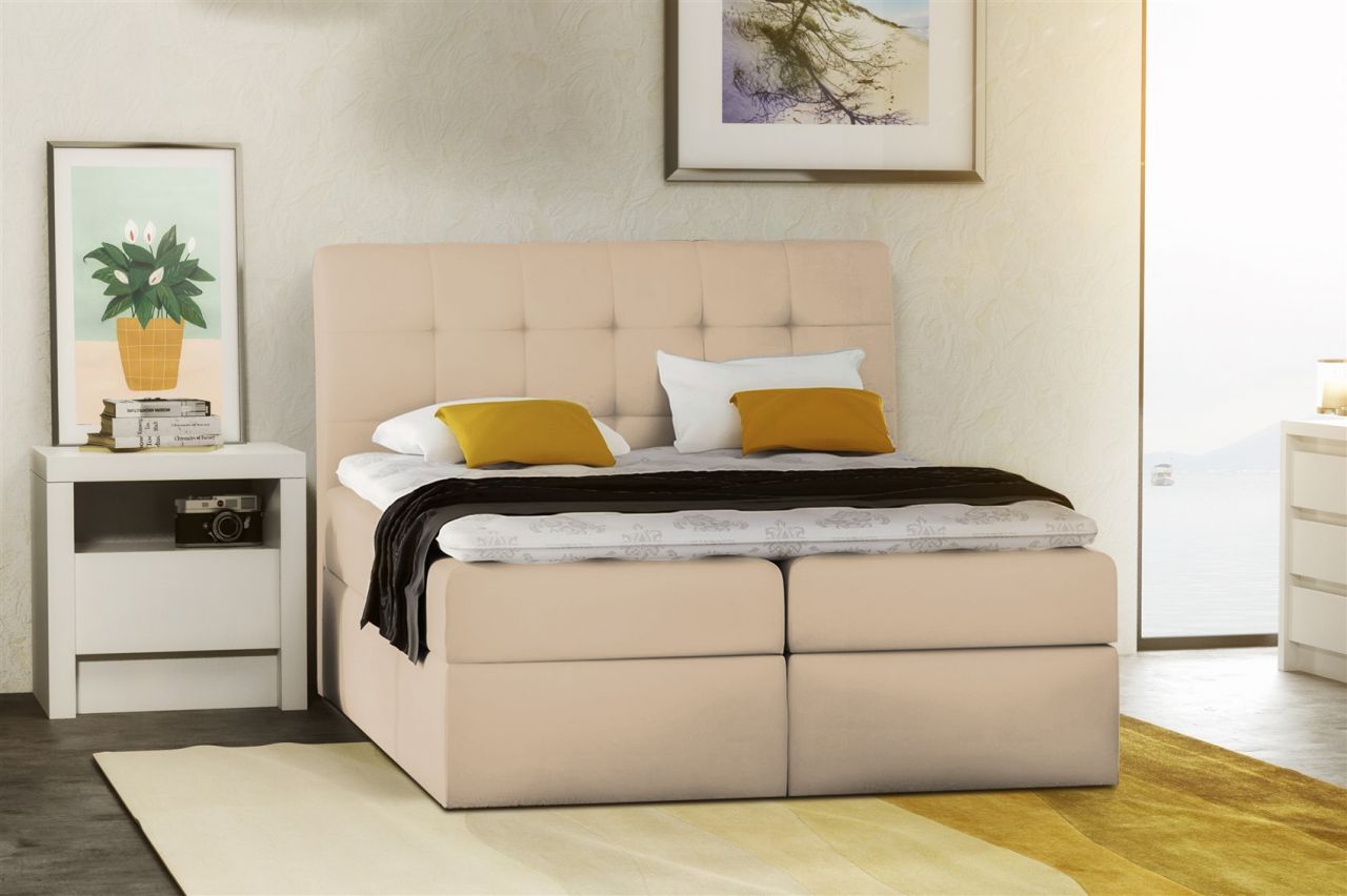 Boxspringbett Schlafzimmerbett TURIN Kunstleder Creme 180x200 cm