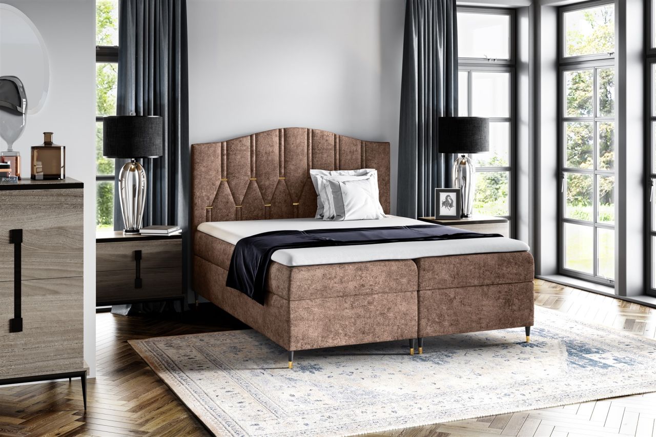 Boxspringbett Schlafzimmerbett SELIM 200x200cm in Stoff Touch Me Braun