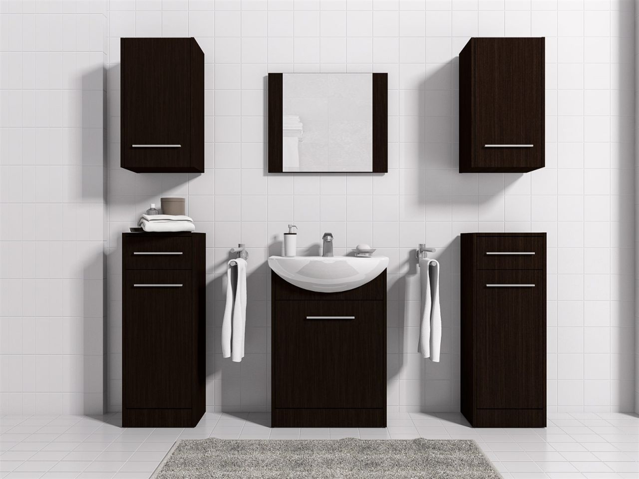 Badmöbel Set 7-Tlg Wenge matt PERM Nr.4 inkl.Waschtisch