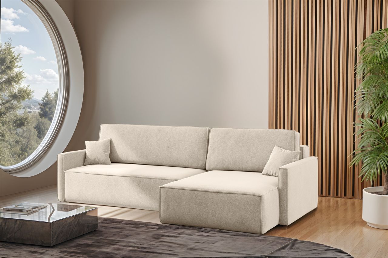 Ecksofa Schlafsofa Sofa LOUIS Stoff Salvador Beige Ottomane Rechts