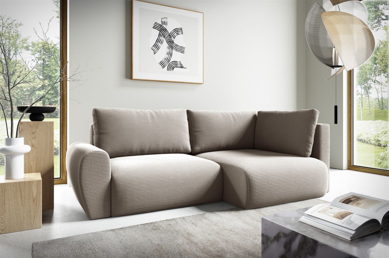 Ecksofa Schlafsofa GALAN MINI Stoff Poso Beige Ottomane Rechts