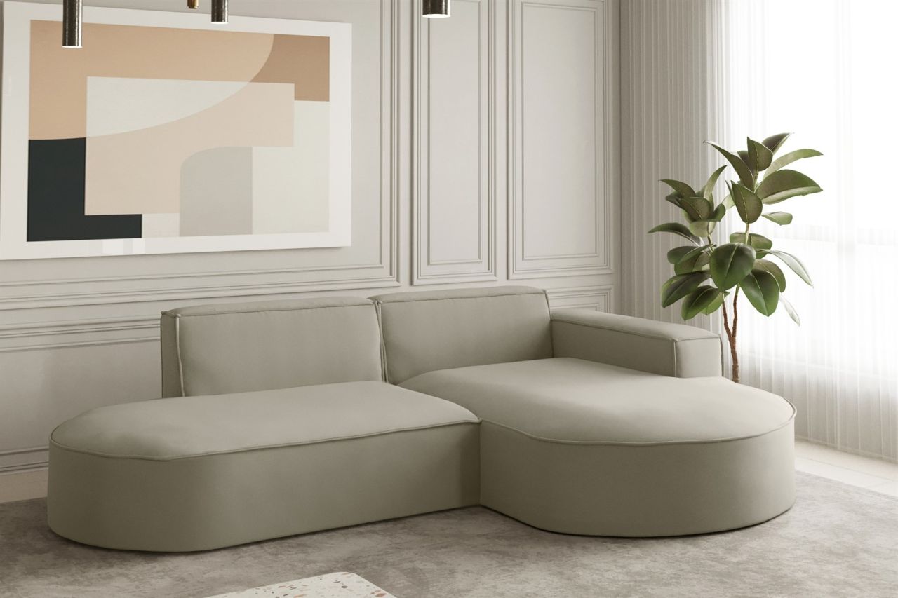 Ecksofa Designersofa PALMA XS in Stoff Opera Velvet Pearl Ottomane Rechts