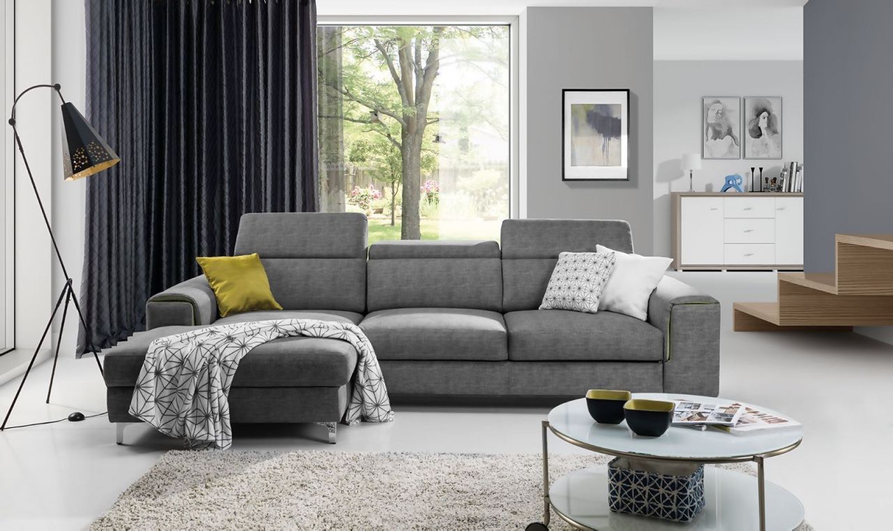 Ecksofa Sofa STELLA mit Schlaffunktion Dunkelgrau Ottomane Links