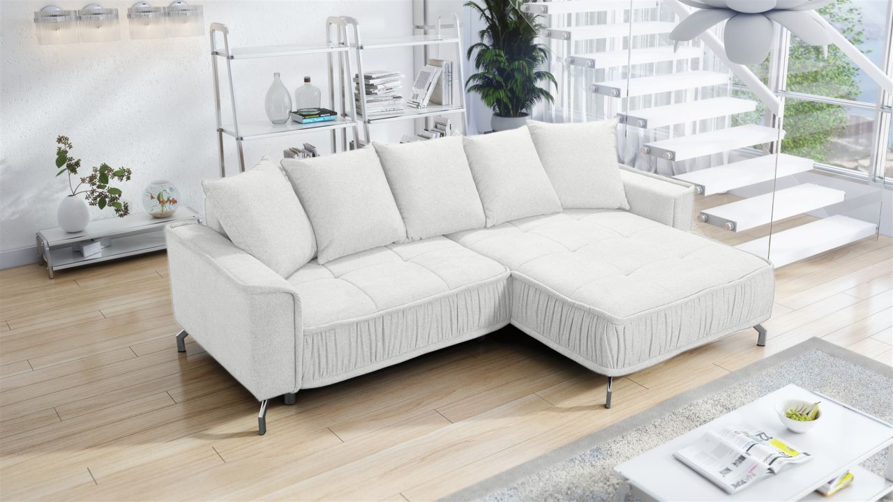 Ecksofa Schlafsofa Sofa FLORENCE Stoff Bubble Creme Ottomane Rechts