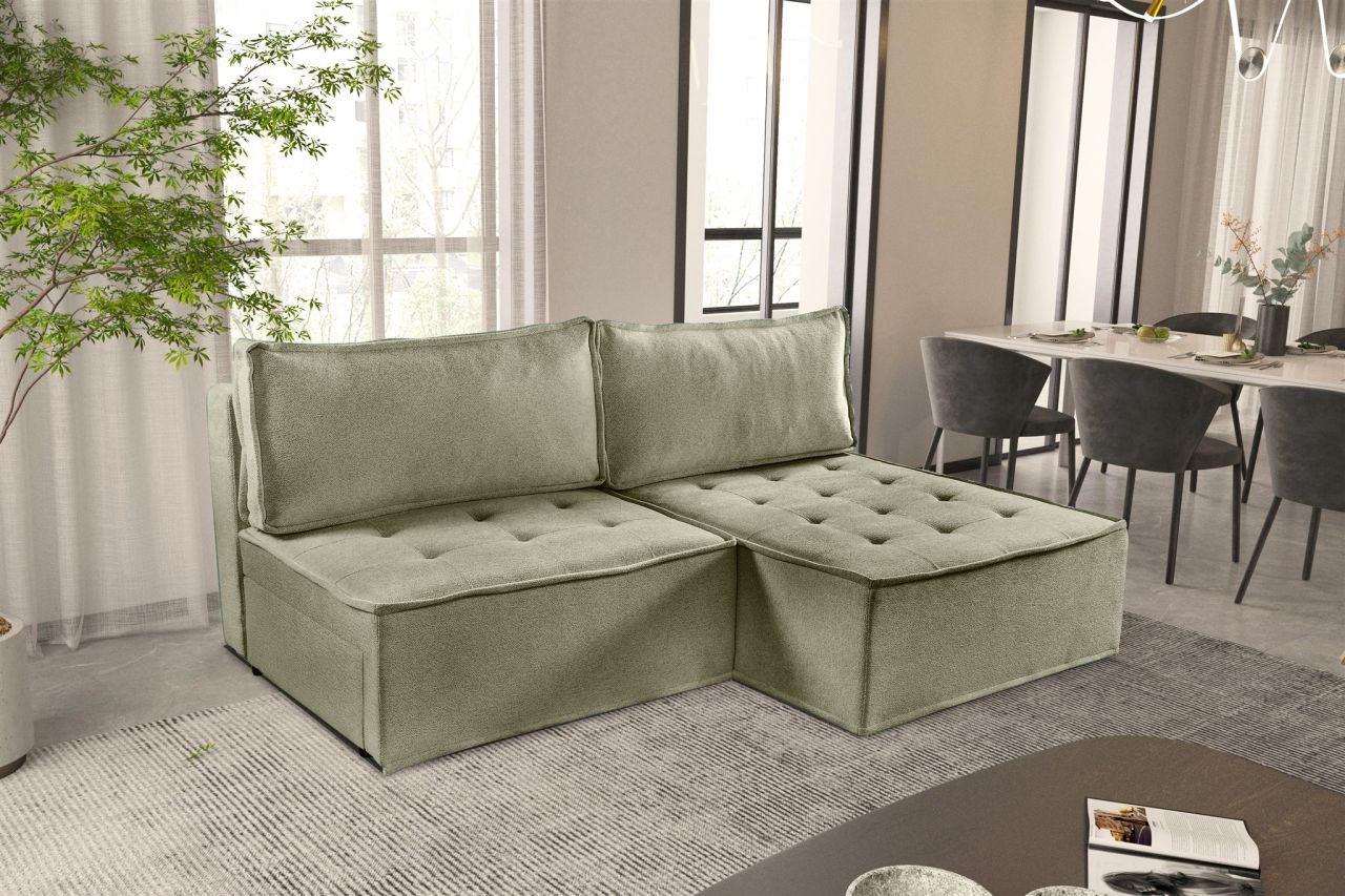 Ecksofa Schlafsofa AMALIA Stoff Raven Grün Ottomane Rechts