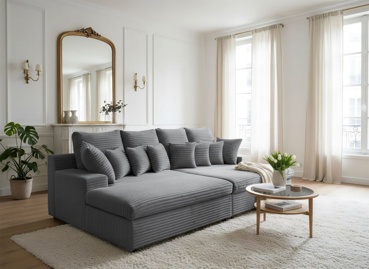 Bigsofa Couchgarnitur AROSA Megasofa in Stoff Tilia Grau