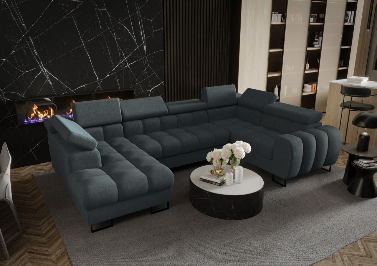 Wohnlandschaft Schlafsofa BASTIEN in Stoff Moly Graphit Ottomane Links
