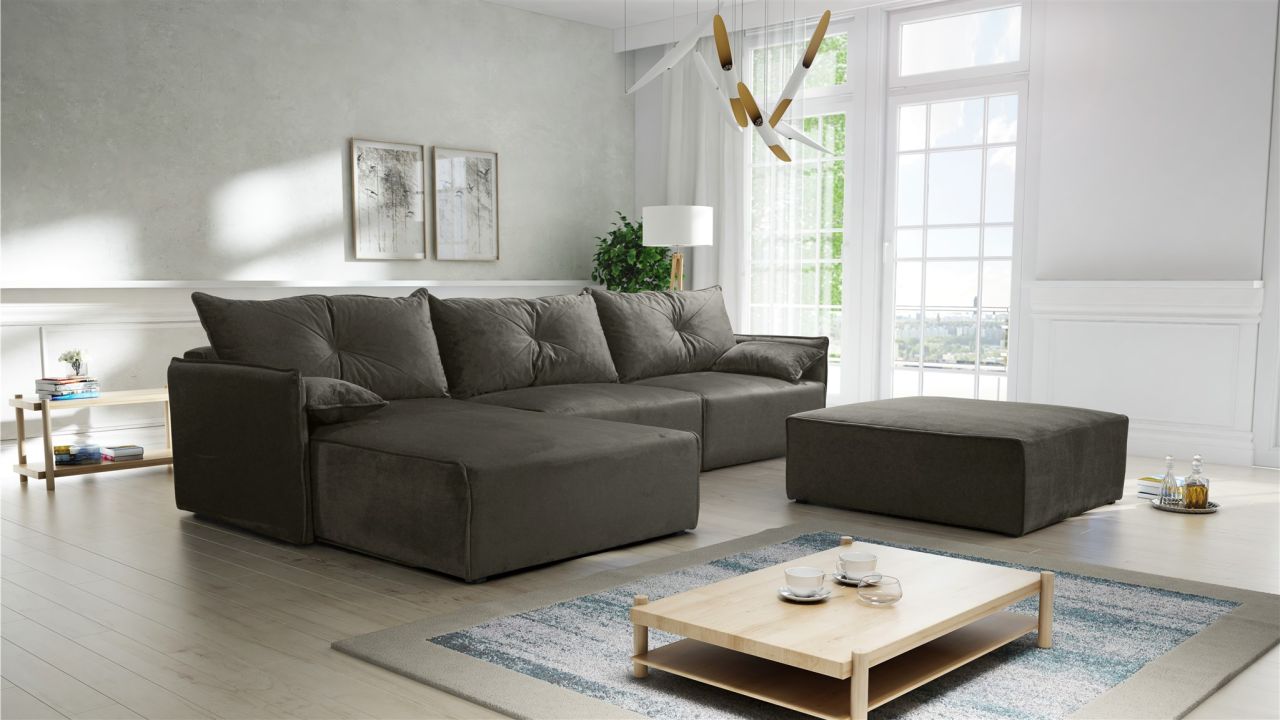 Ecksofa mit Schlaffunktion HUNTER in Royal Dunkelgrau Ottomane Links inkl. Ho...