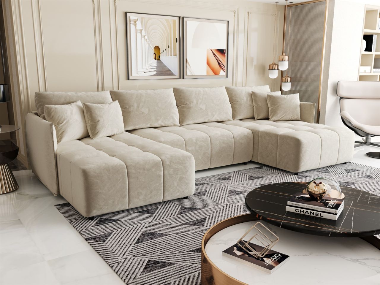 Wohnlandschaft Schlafsofa Sofa TREVISO Stoff Monolith Creme