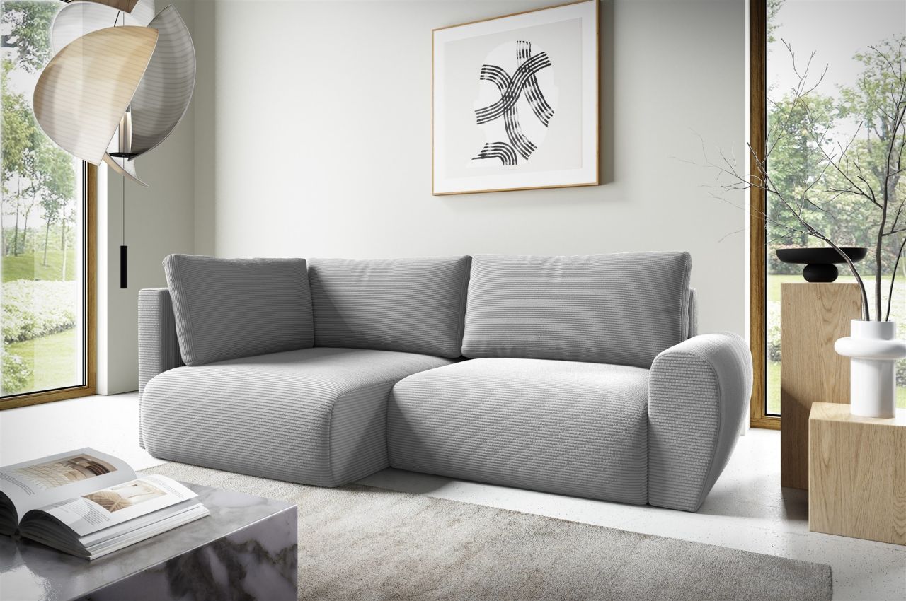 Ecksofa Schlafsofa GALAN MINI Stoff Poso Hellgrau Ottomane Links