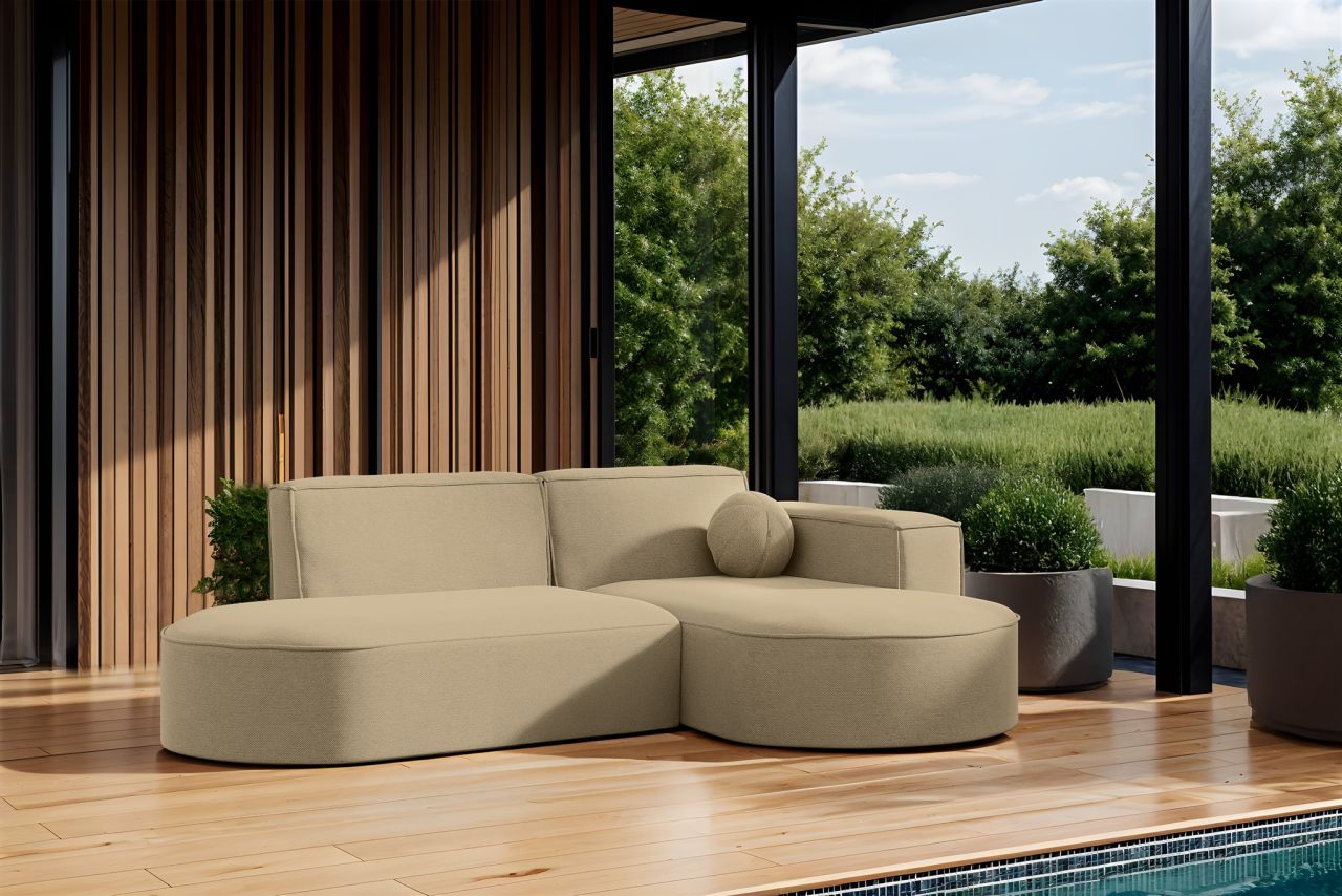 Garten Ecksofa SUNDAY XS in wetterfester Stoff ART-N Beige Ottomane Rechts
