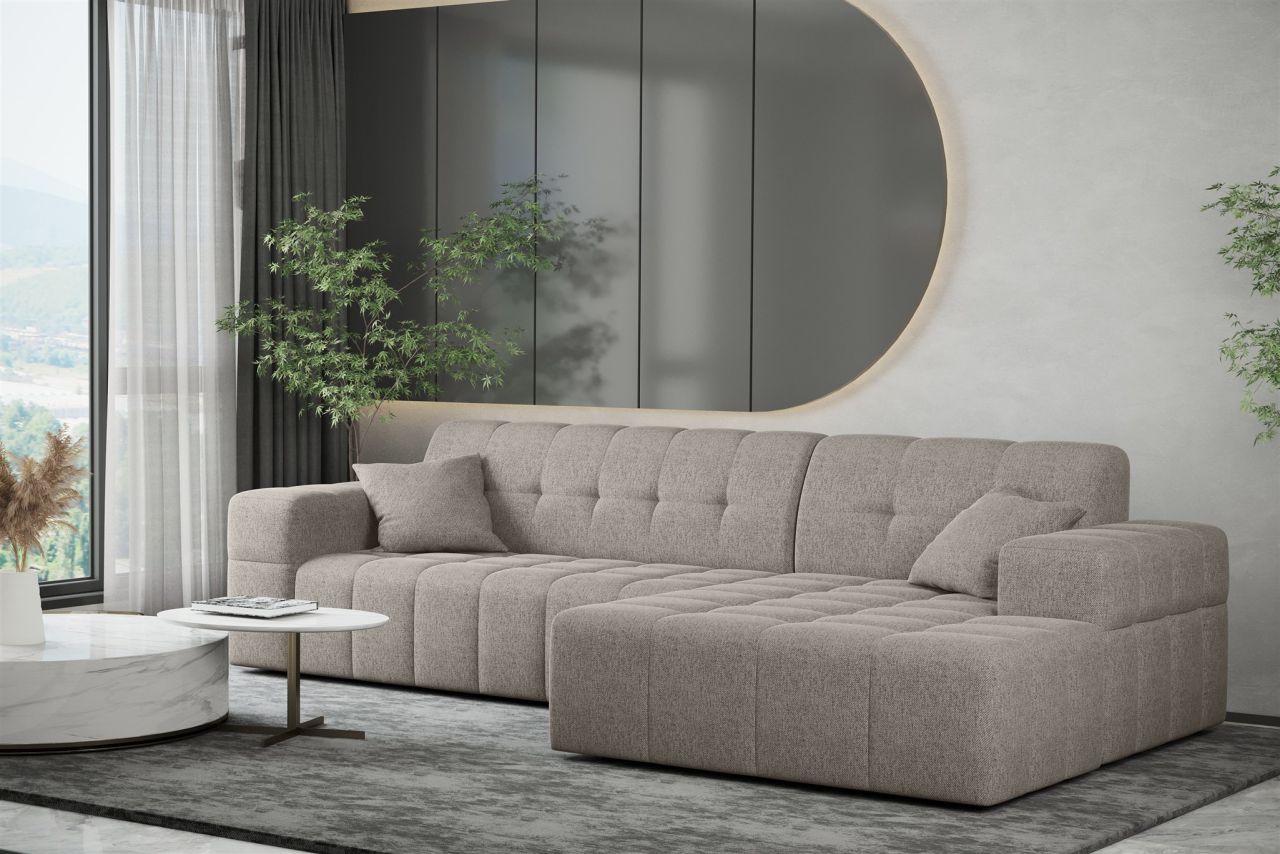 Ecksofa Designersofa NANCY in Stoff Neve Macchiato Ottomane Rechts