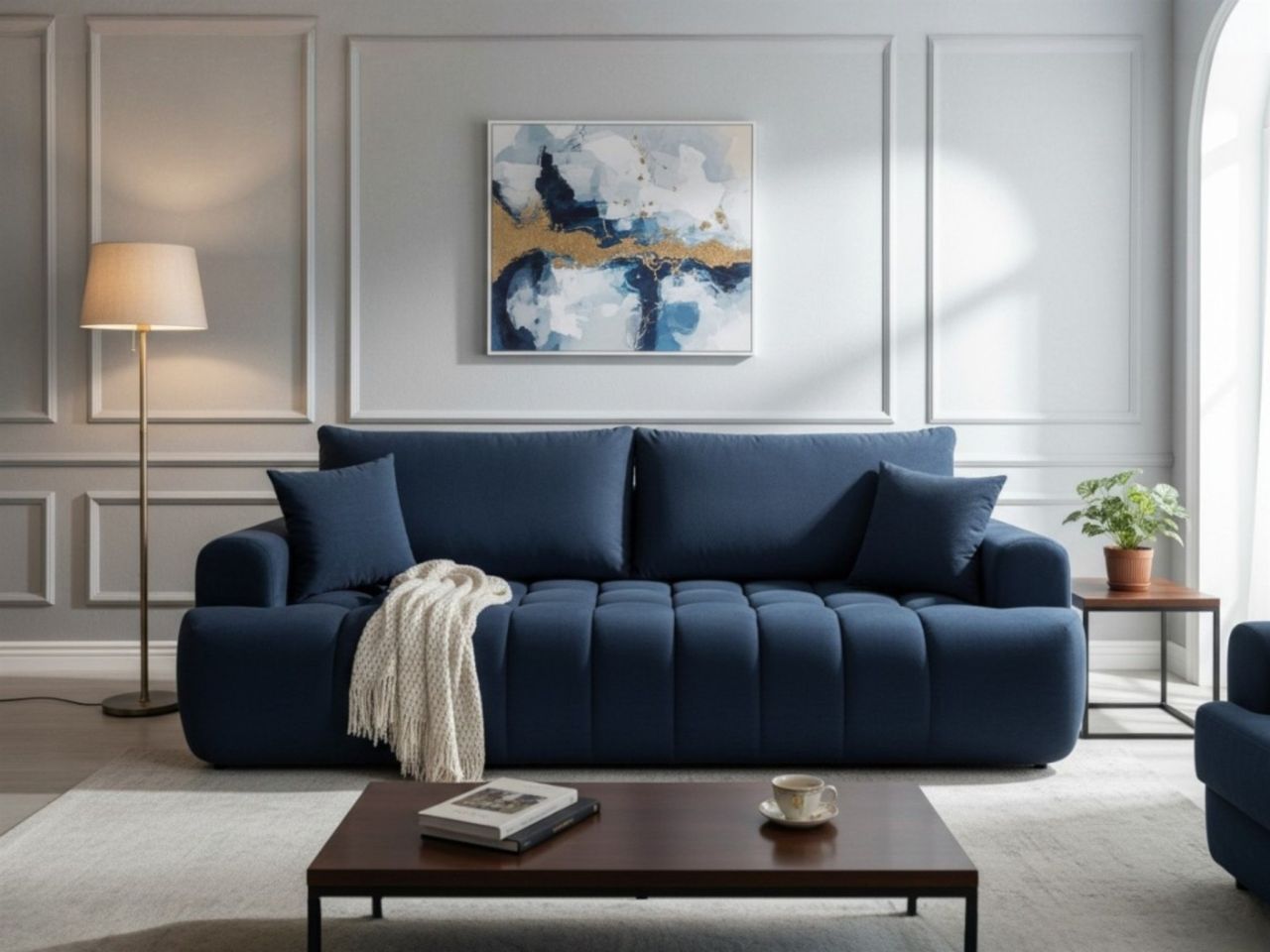 Sofa 3-Sitzer mit Schlaffunktion CANDY Stoff Soft Dunkelblau