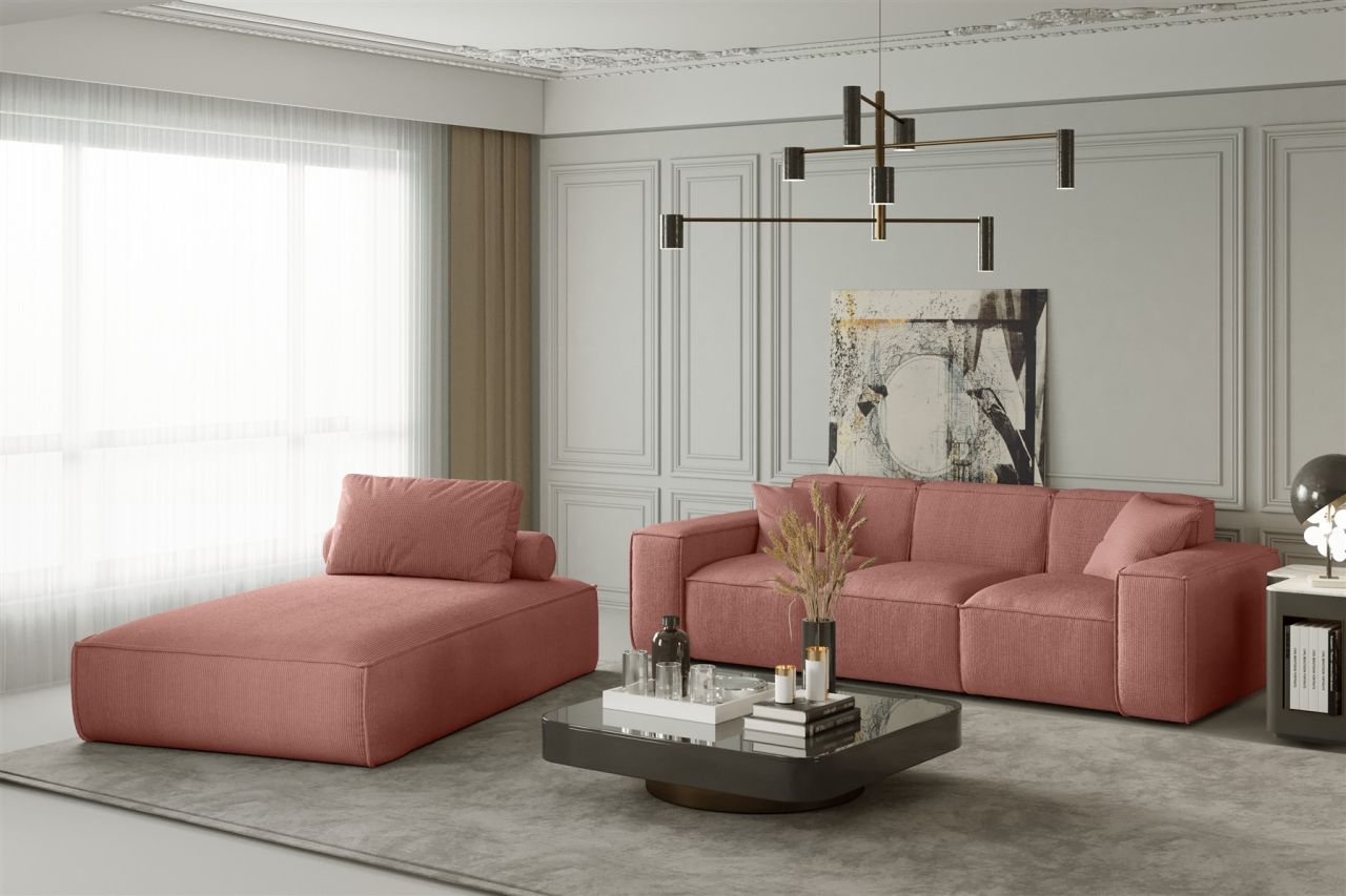 Sofa Set 2-teilig Sezlong und Sofa 3-Sitzer CELES in Stoff Scala Koralle