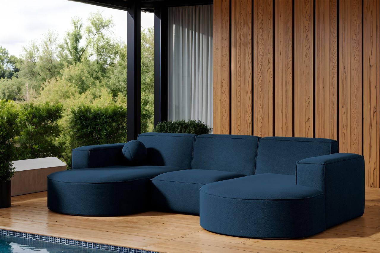 Garten Ecksofa U-Form SUNDAY in wetterfester Stoff ART-N Dunkelblau