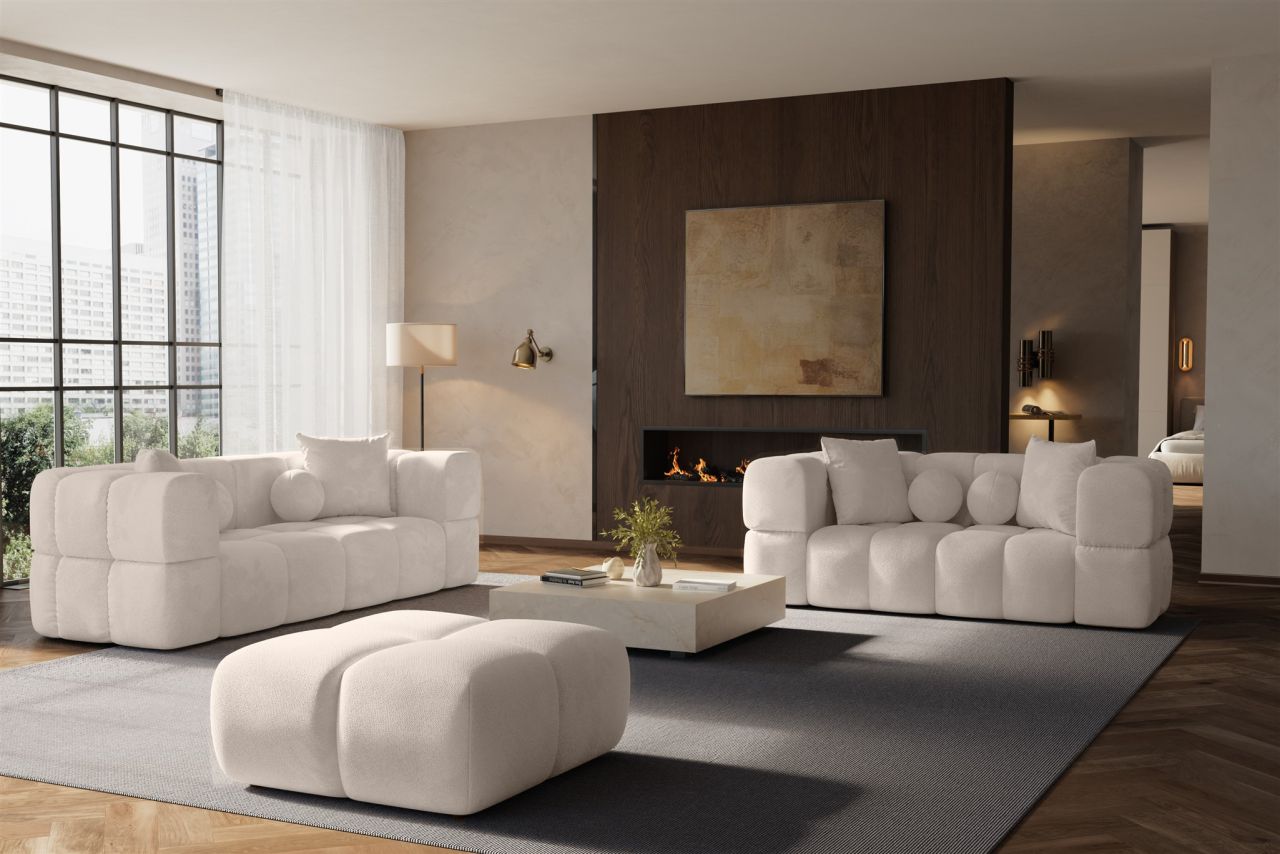 Sofaset Designersofas VEGA 3-2 inkl. Hocker in Stoff Egon Beige