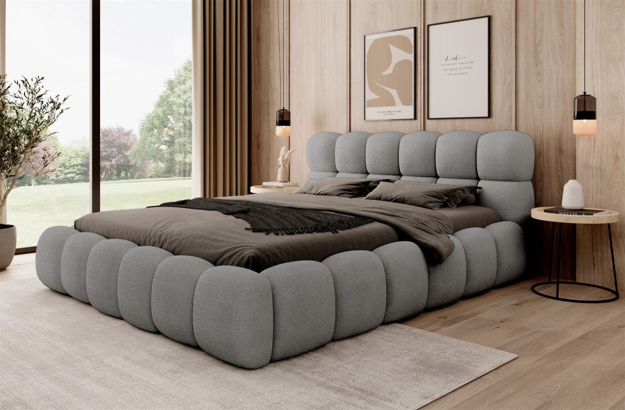 Polsterbett Bett AURELIA 160x200cm Komplettset in Stoff Ascot Grau / Speed