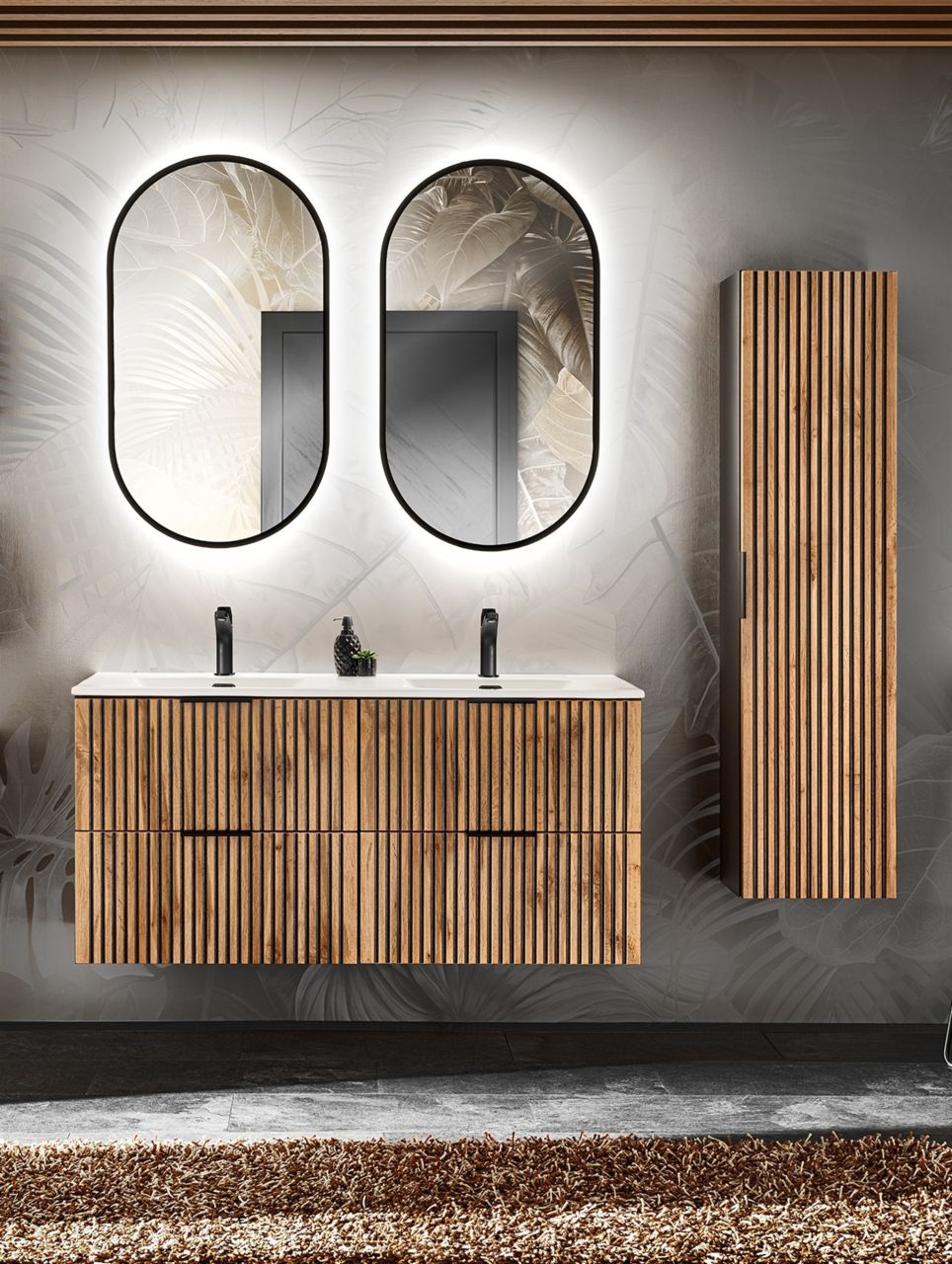 Badmöbel Set 5-tlg Badezimmerset ARMON Wotan Eiche Schrank 120cm inkl. Wascht...