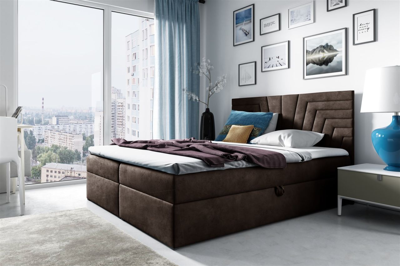 Boxspringbett Schlafzimmerbett 140x220cm LAZARO Nr.4 Braun inkl. Bettkasten
