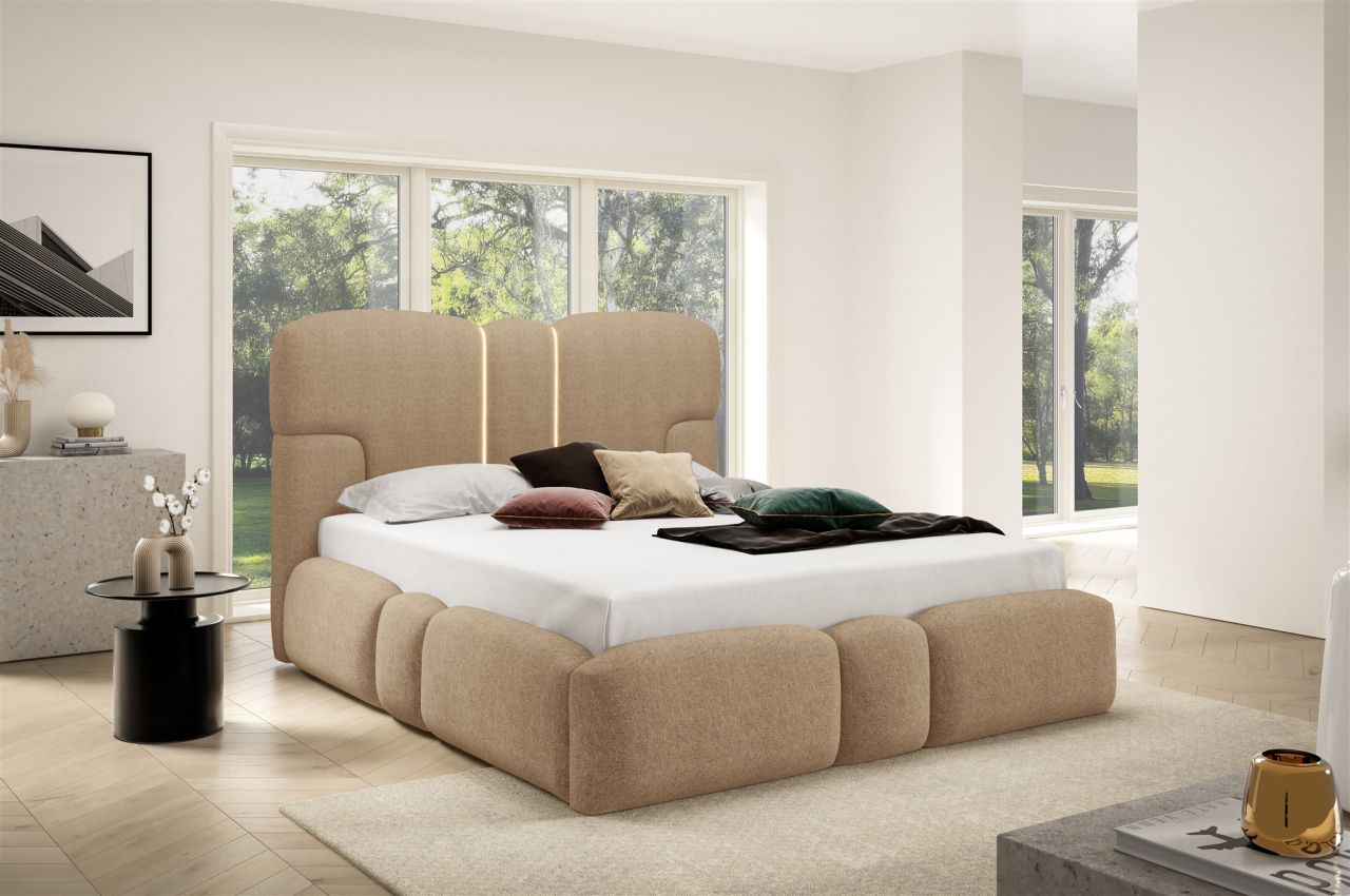 Polsterbett Schlafzimmerbett JORDAN 200x200cm in Stoff Doha Braun