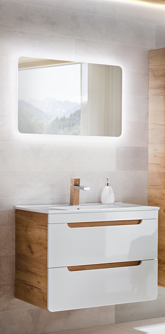 Badmöbel Set 2-tlg Badezimmerset FERMO Weiss HGL inkl.Waschtisch 60cm