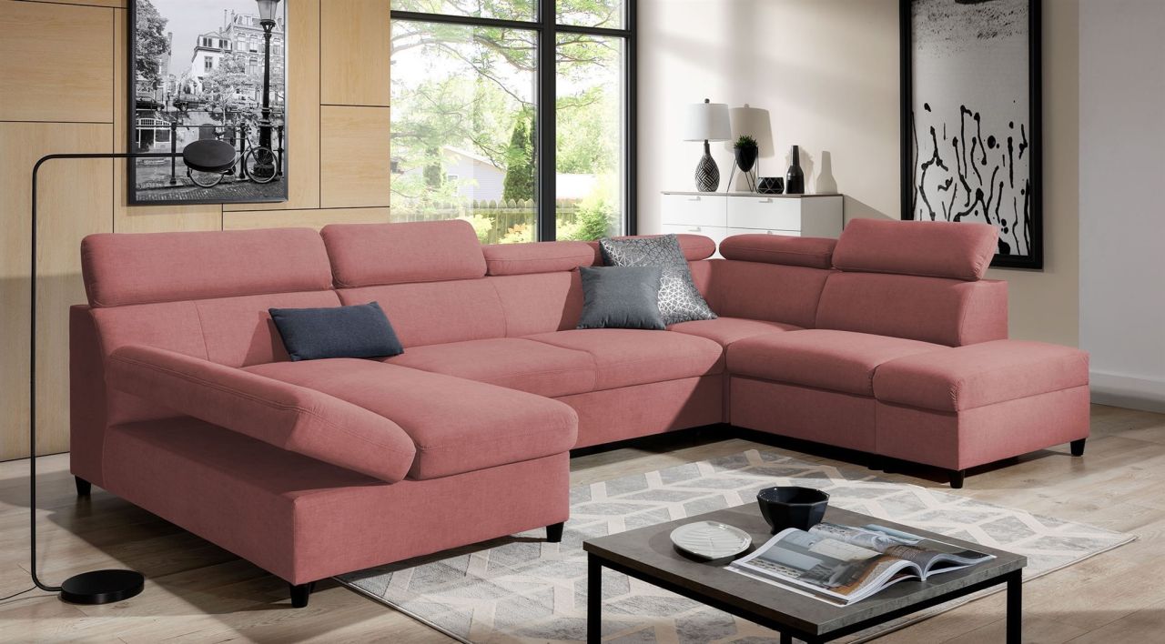 Wohnlandschaft Schlafsofa Sofa ANTON in Stoff Esito Rosa Ottomane Links