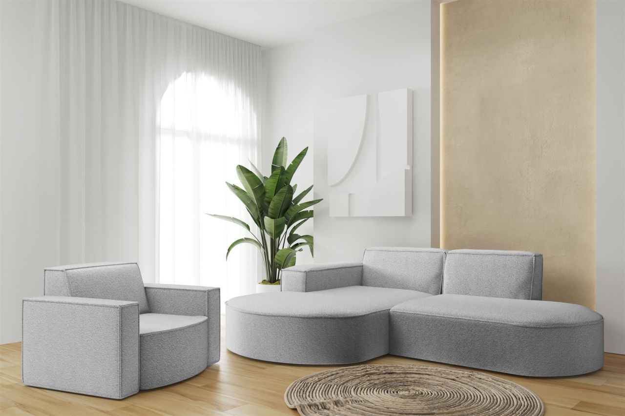 Sofa Set 2-teilig Sessel und Ecksofa PALMA XS Stoff Ascot Toffee Ottomane Links