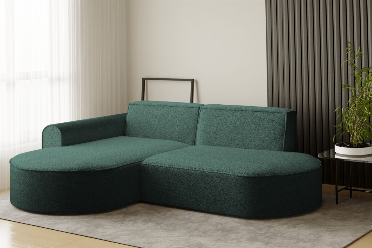 Ecksofa Designersofa BONDY in Stoff Ascot Petrol Ottomane Links