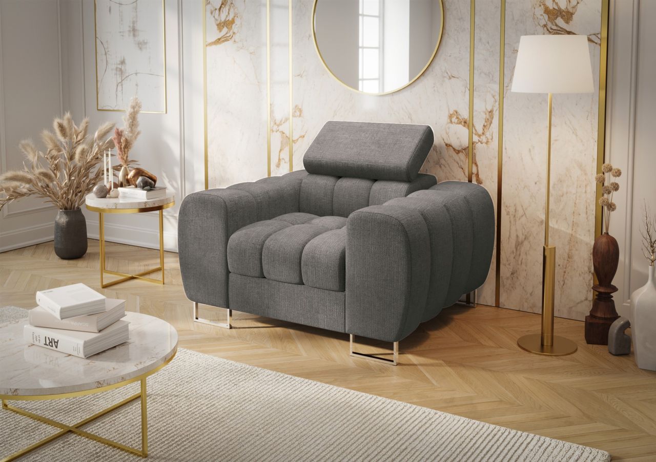 Sessel Designersessel BASTIEN in Stoff Moly Dunkelgrau