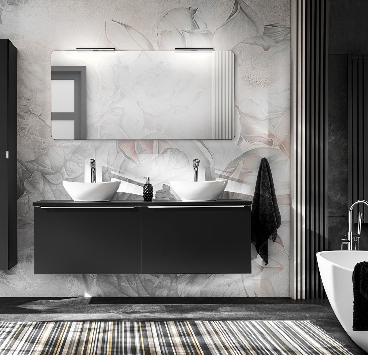 Badmöbel Set 3-tlg Badezimmerset AKAN Schwarz matt Spiegel ohne Waschtisch