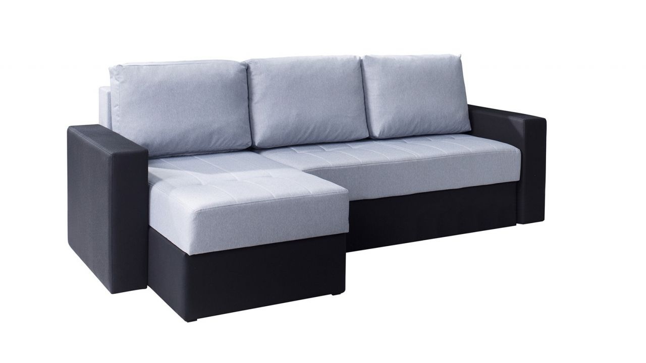 Ecksofa Schlafsofa LABRI Schwarz/ Hellgrau Ottomane Links