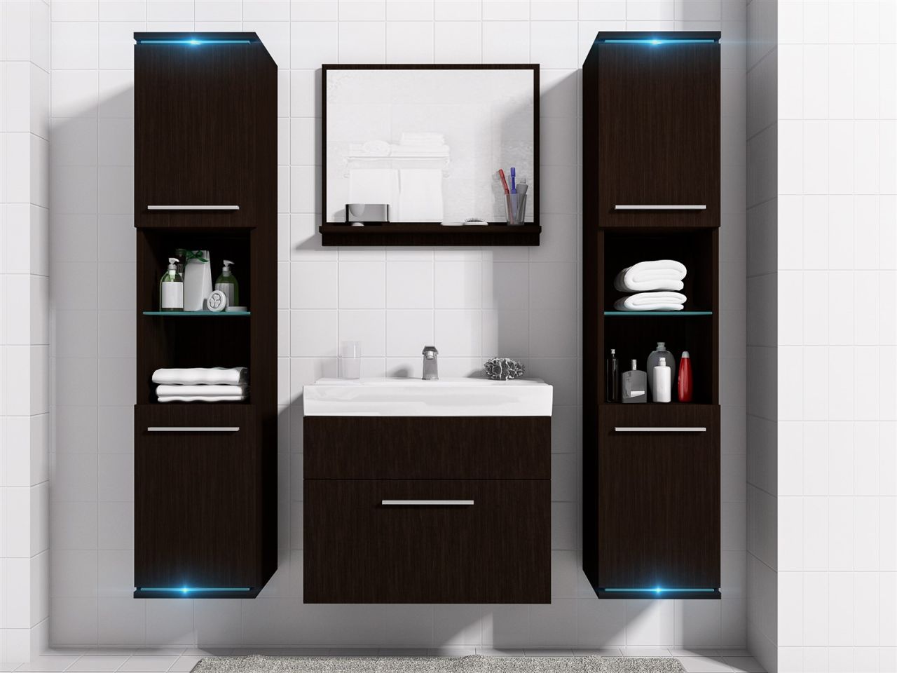 Badmöbel Set 5-Tlg Wenge matt TOPLINE inkl.Waschtisch
