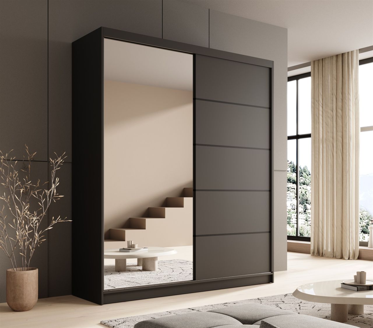 Schiebetürenschrank Schrank BONNY in Schwarz matt 180x215x58 cm