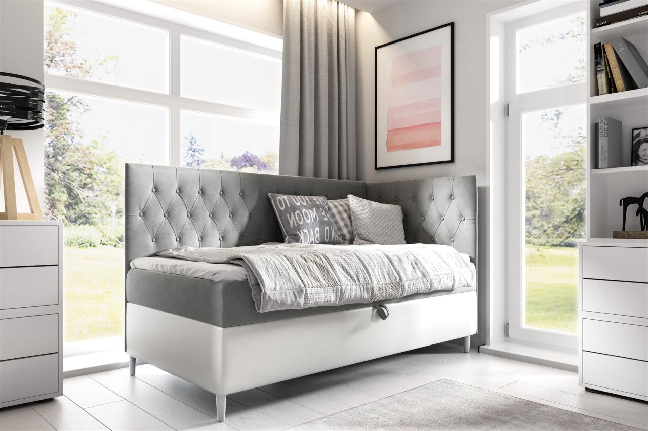 Boxspringbett Gästebett Kinderbett FINJA Nr.3 100x200cm Weiss-Grau Seite Rechts