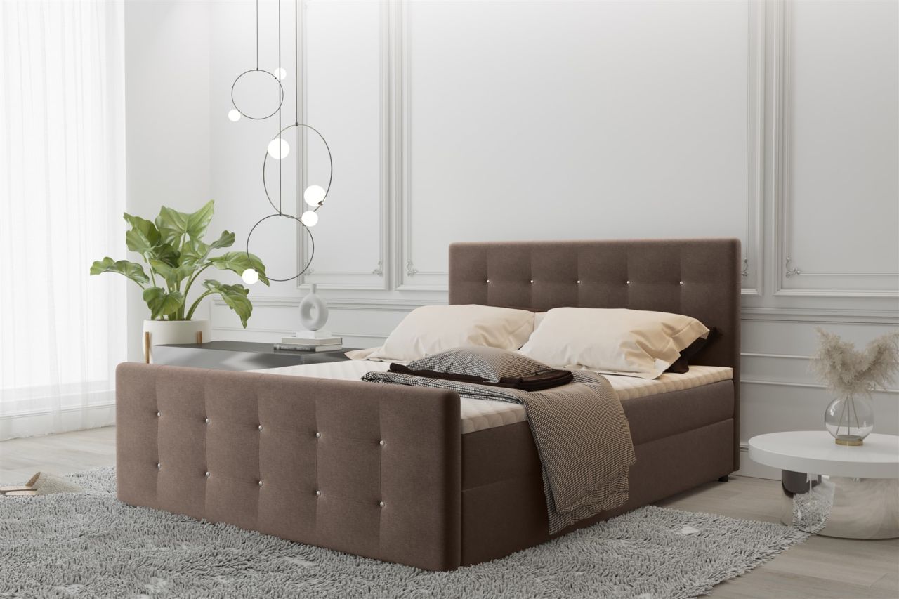 Boxspringbett Schlafzimmerbett MAURO 140x200cm Stoff Soro Braun inkl.Bettkasten
