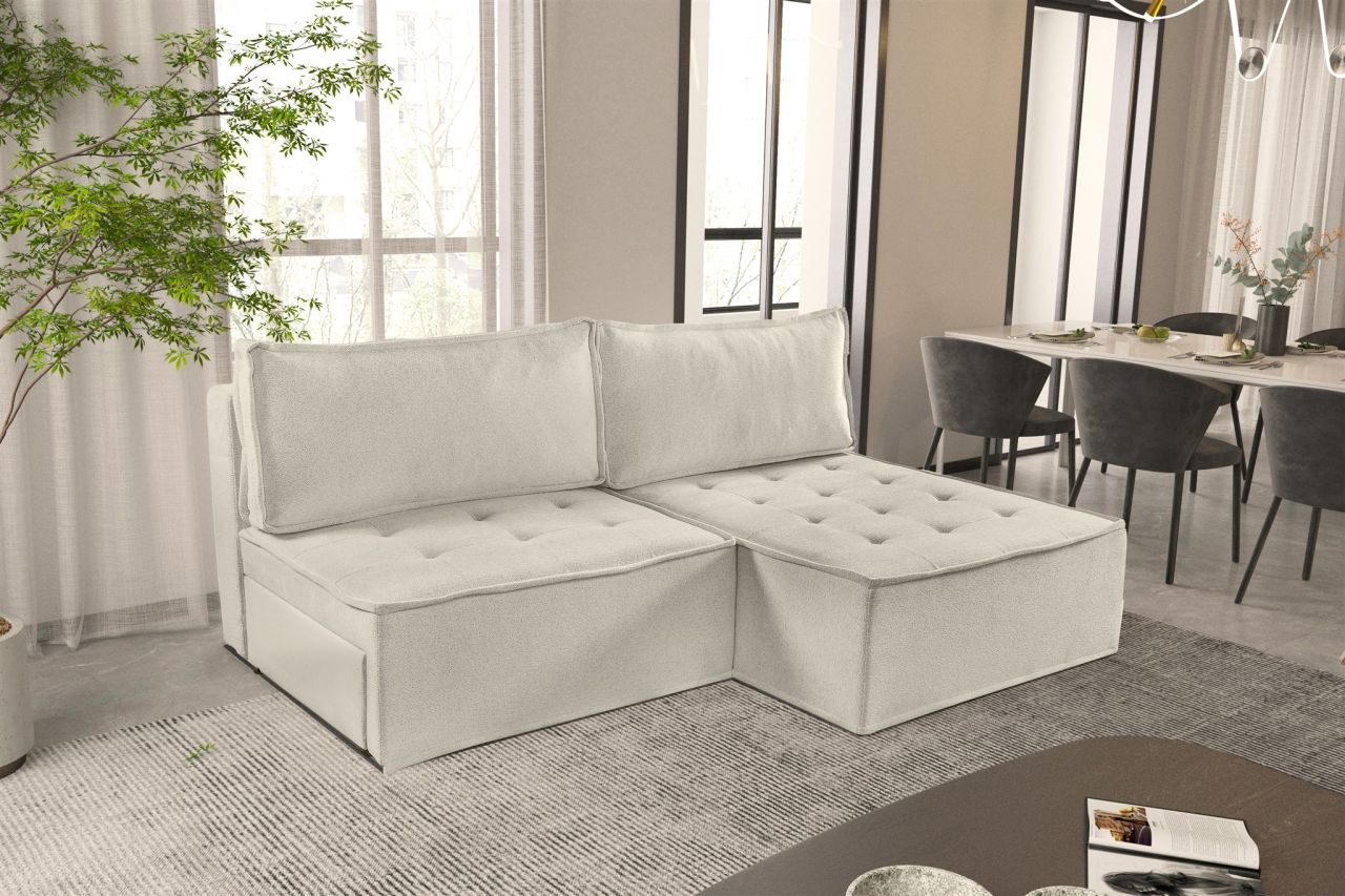 Ecksofa Schlafsofa AMALIA Stoff Raven Creme Ottomane Rechts