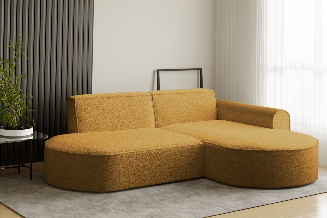 Ecksofa Designersofa BONDY in Stoff Ascot Senfgelb Ottomane Rechts
