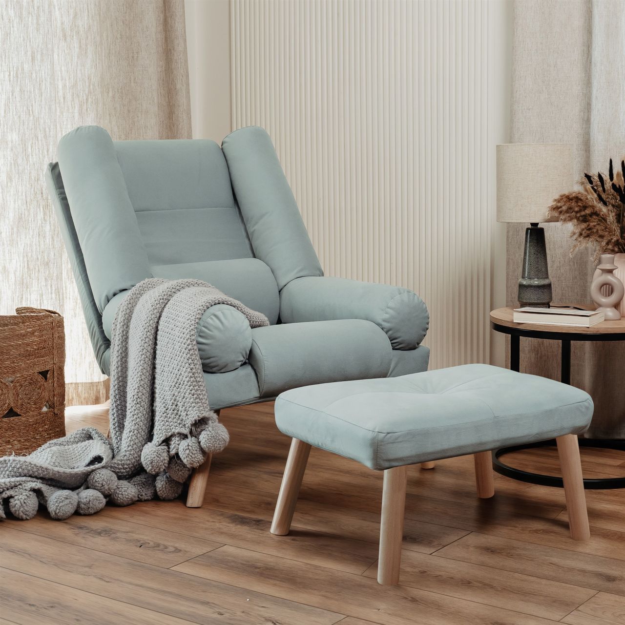 Relaxsessel Sessel ARIEL inkl. Hocker in Stoff Trinity Hellblau
