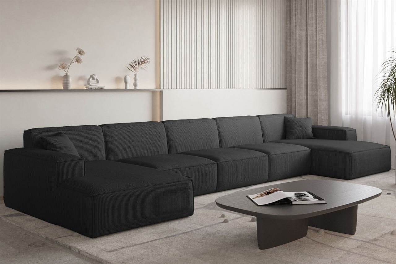 Wohnlandschaft Sofa U-Form CELES PREMIUM XL in Stoff Scala Schwarz