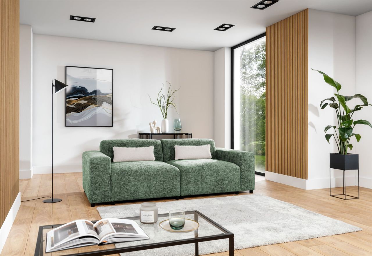 Sofa Designersofa ROMY 2-Sitzer in Stoff Enjoy Me Olivgrün