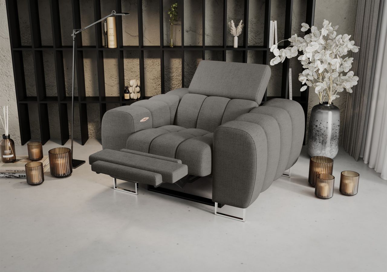 Sessel mit Relaxfunktion BASTIEN RELAX in Stoff Moly Grau