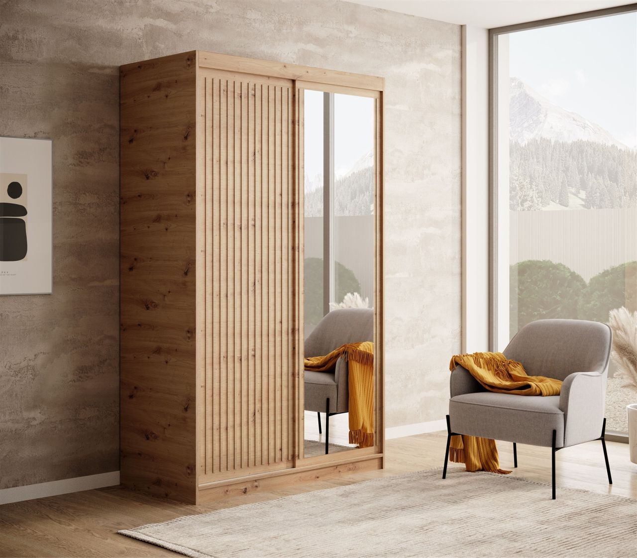Schiebetürenschrank Schrank FABO in Artisan Eiche 120x205x60 cm