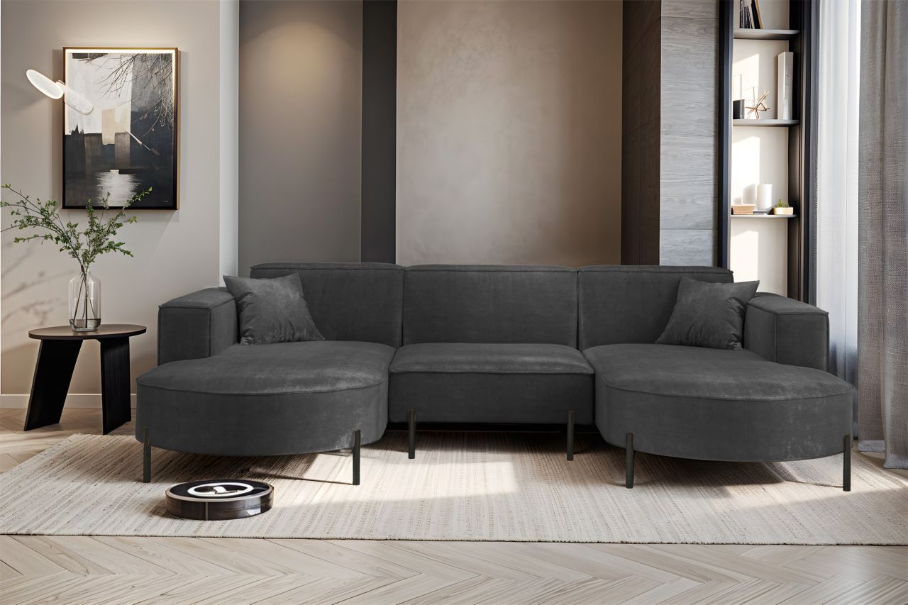 Wohnlandschaft U-Form Sofa VALENCIA in Stoff Noel Grafit