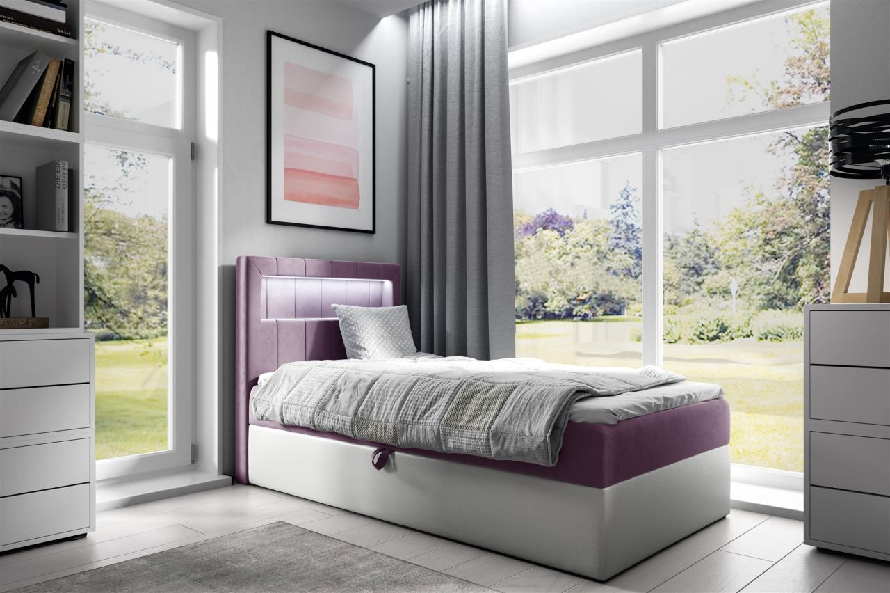 Boxspringbett Gästebett Kinderbett FABIAN Nr.1 100x200cm Weiss-Rosa