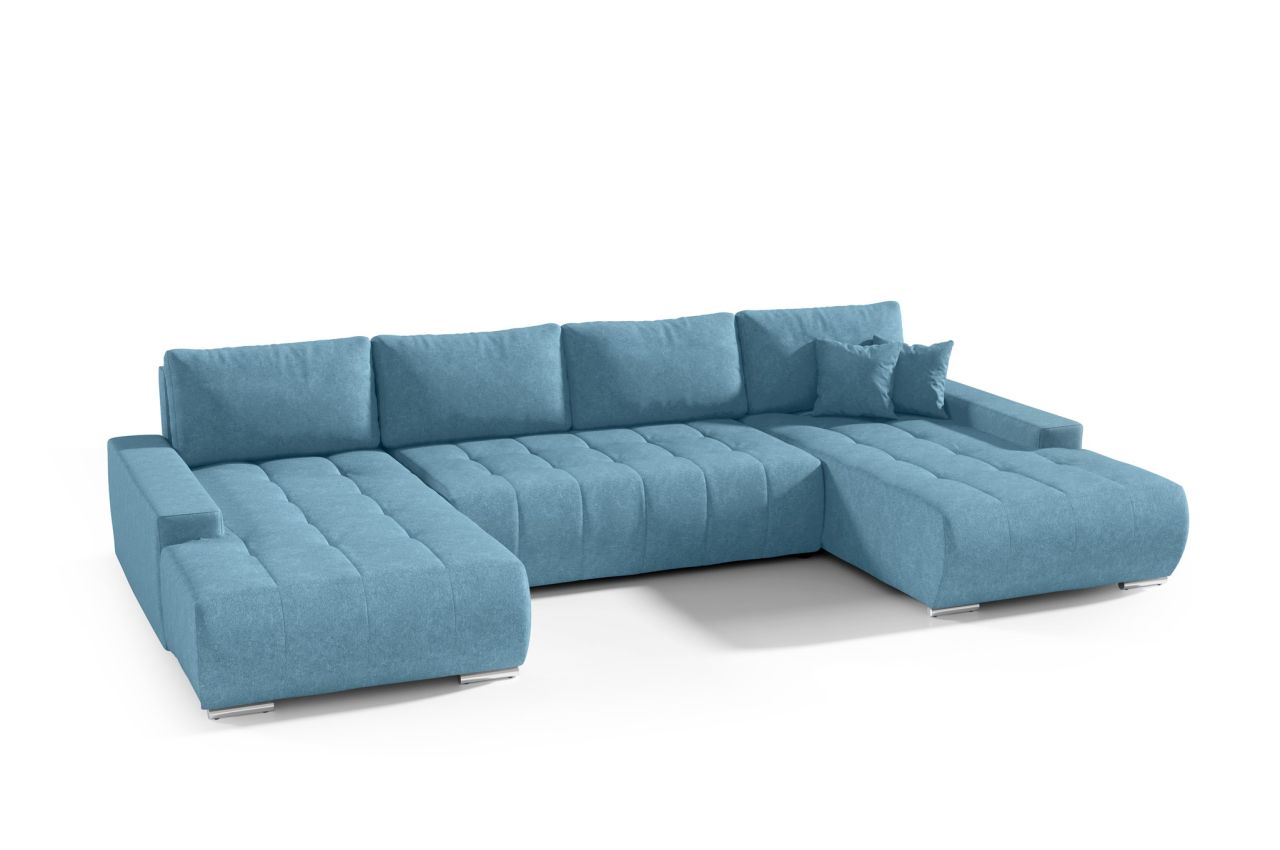 Wohnlandschaft Sofa mit Schlaffunktion VOGAR Stoff Aston Lichtblau