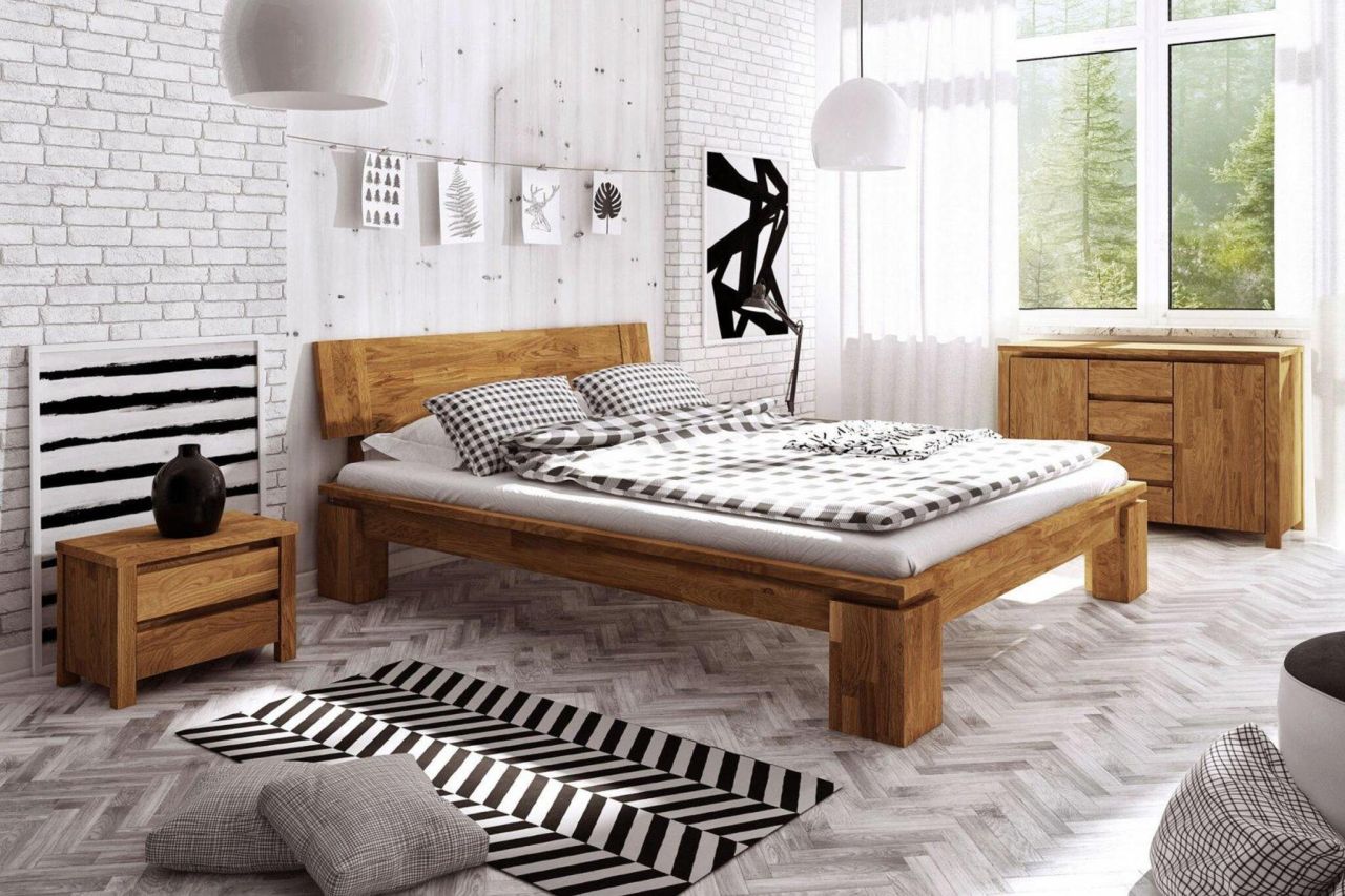 Massivholzbett Schlafzimmerbett MAISON XL Eiche massiv 180x200 cm
