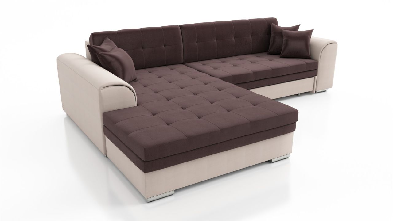 Couchgarnitur SARRA Beige-Schokolade mit Schlaffunktion Ottomane Links