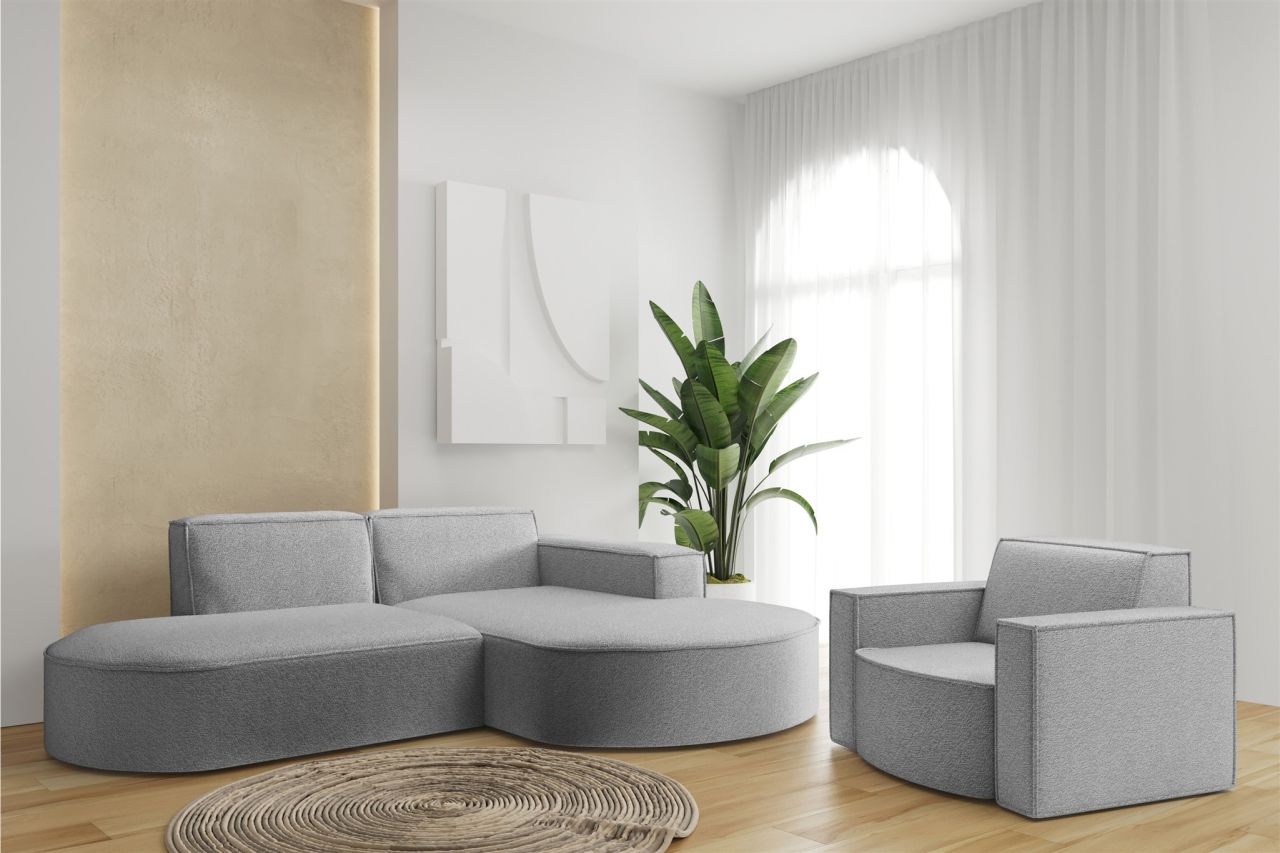 Sofa Set 2-teilig Sessel und Ecksofa PALMA XS Stoff Ascot Taupe Ottomane Rechts