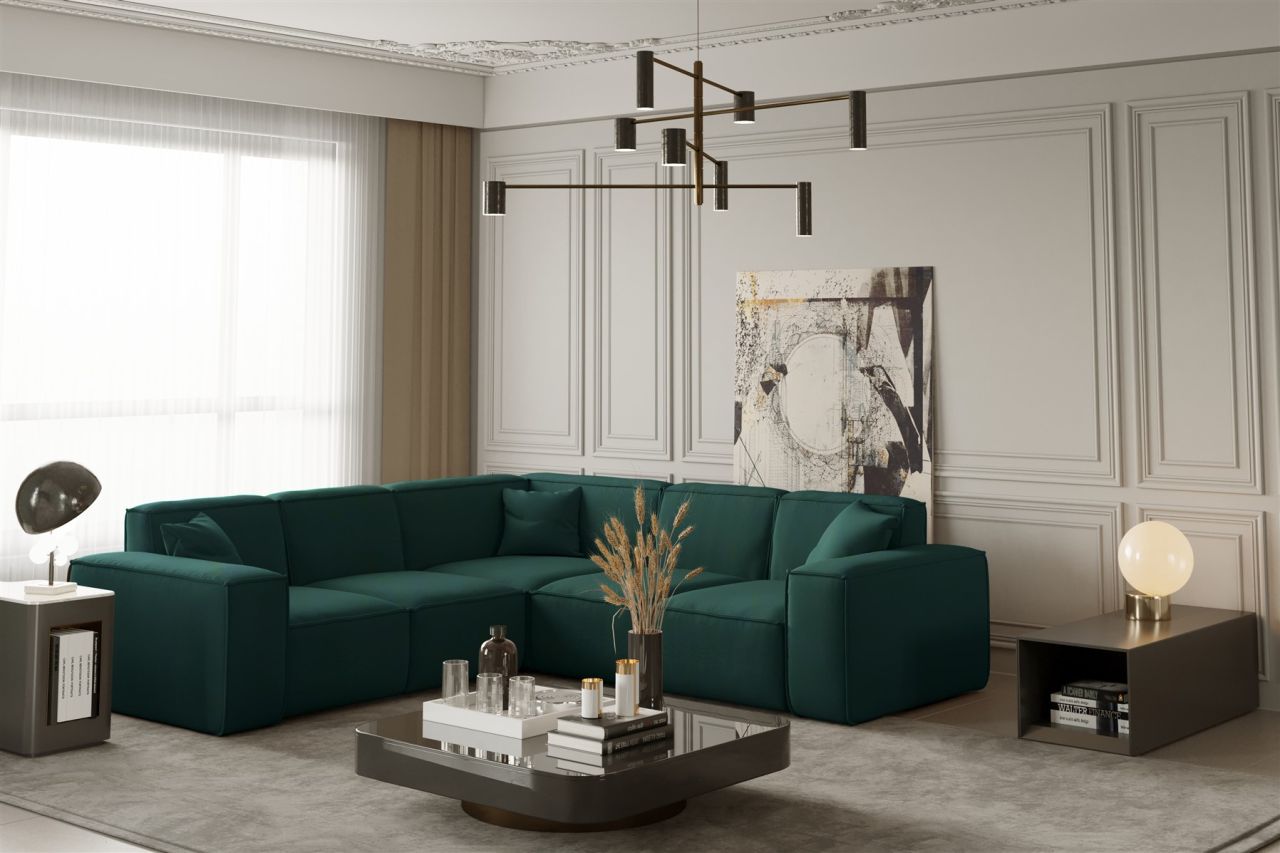 Ecksofa Designersofa CELES in Stoff Opera Velvet Opalgrün Seite Universal