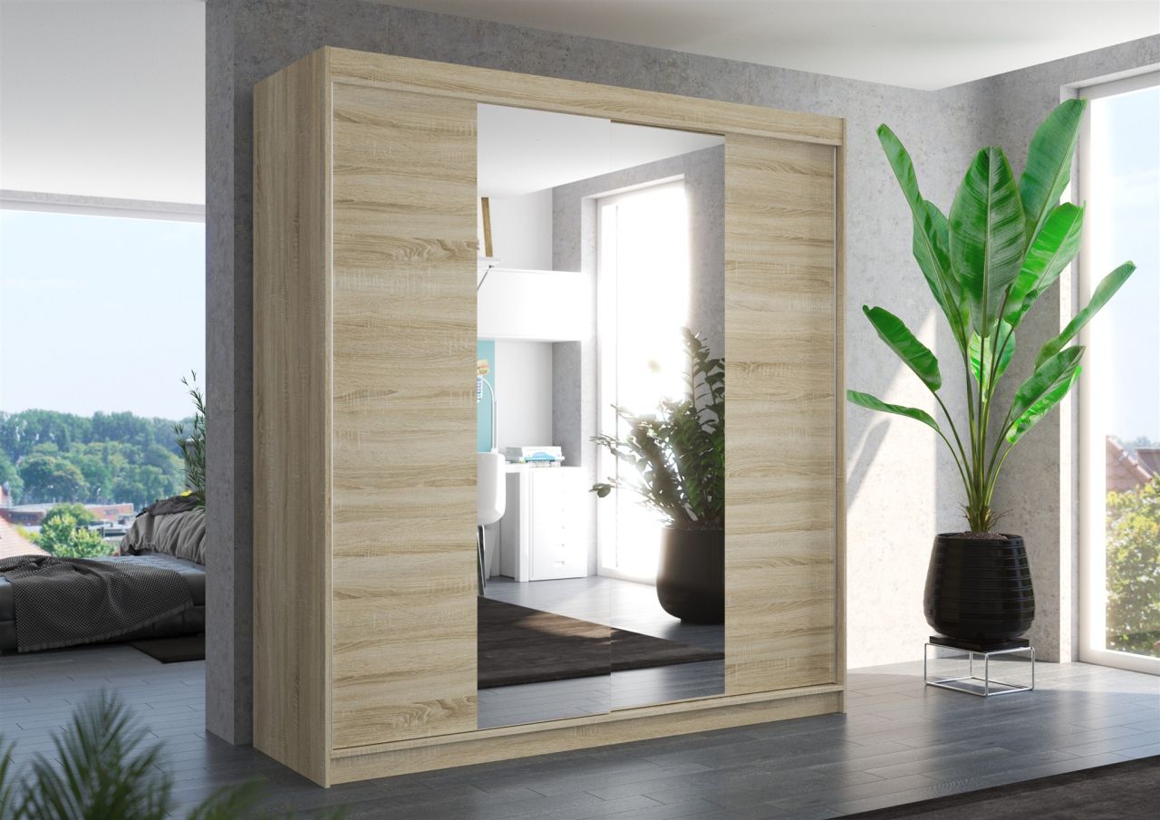 Schiebetürenschrank Schrank Nr.410 in Sonoma matt- Spiegel 200x215x58 cm